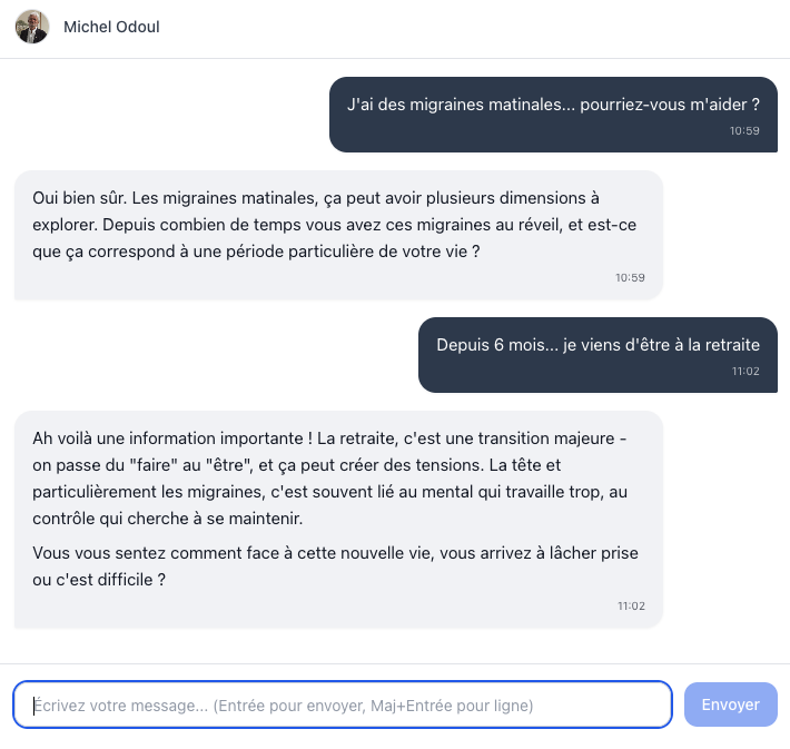 Interface de conversation Michel Odoul IA
